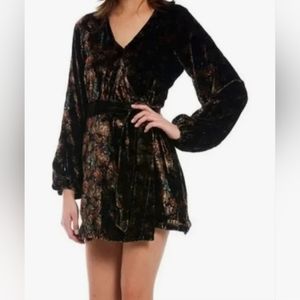 C & V velvet paisley wrap dress with puffed sleeves , size M